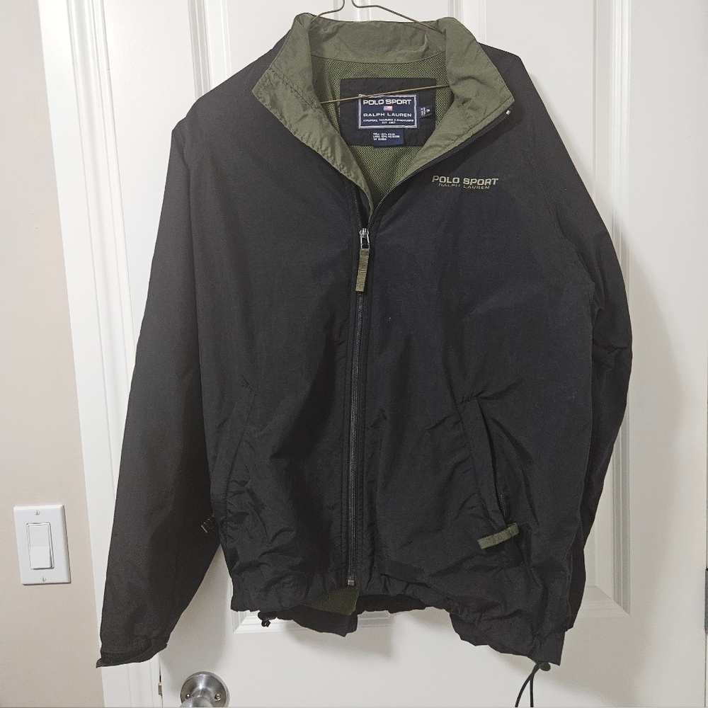 Polo sport Ralph Lauren Black Windbreaker Small Black and green vintage